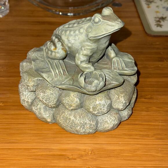 Pale Green Resin Frog Key Hider Hide A Key or Trinket Box w Lid - Picture 6 of 8